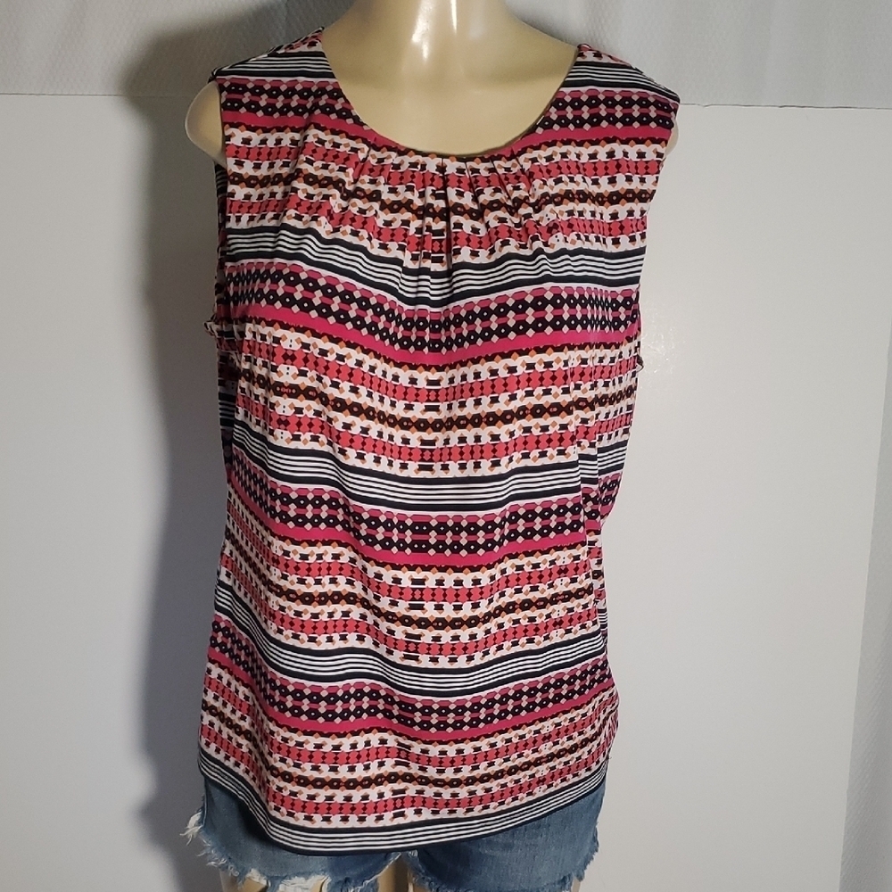 Calvin klein Sleeveless Pleated Blouse Striped Top XL Black White